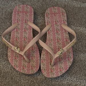 LoveShackFancy Pink Floral Kids Flip Flops